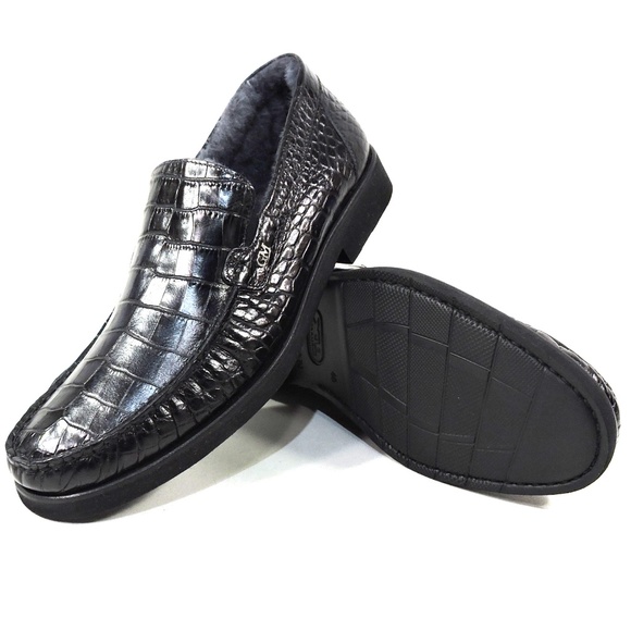 GOODMAN 🇮🇹 MEN'S BLACK SOFT LEATHER COMFORT WINTER LOAFERS - Picture 7 of 9